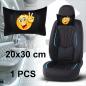 Preview: Auto Nackenkissen 20x30cm Nackenpolster Leder Schwarz mit Druck Design Smiley